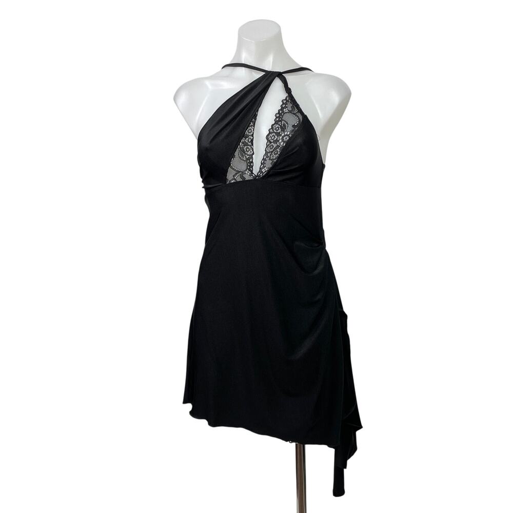 Coperni Women's Black Sleeveless Asymmetric Halter Lace Cutout Mini Dress Sz S